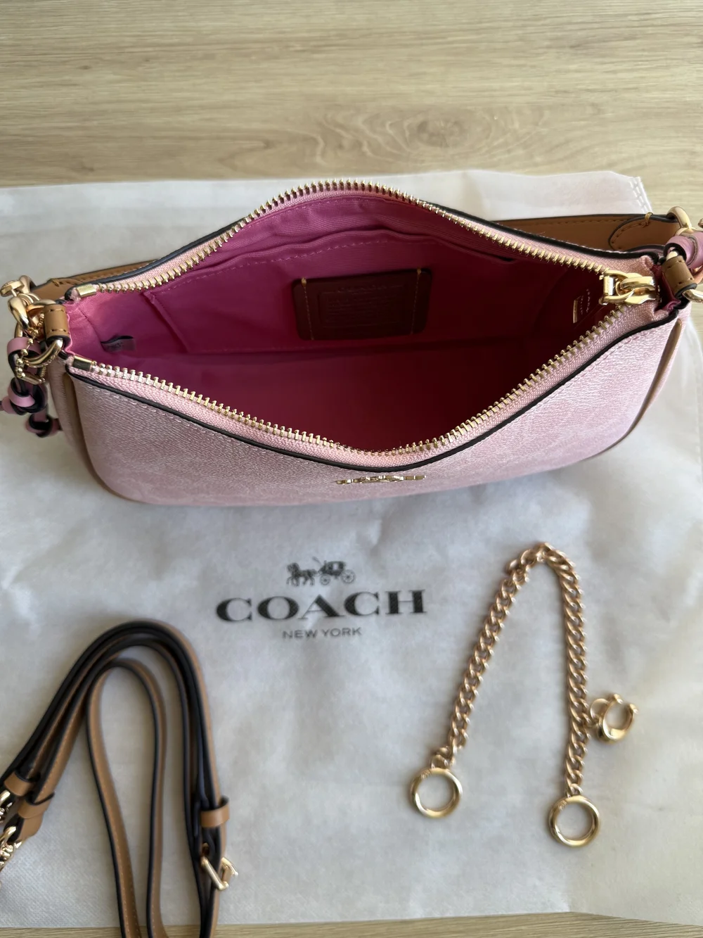 Coach Teri Shoulder Bag In Signature Canvas Powder Pink With Charms